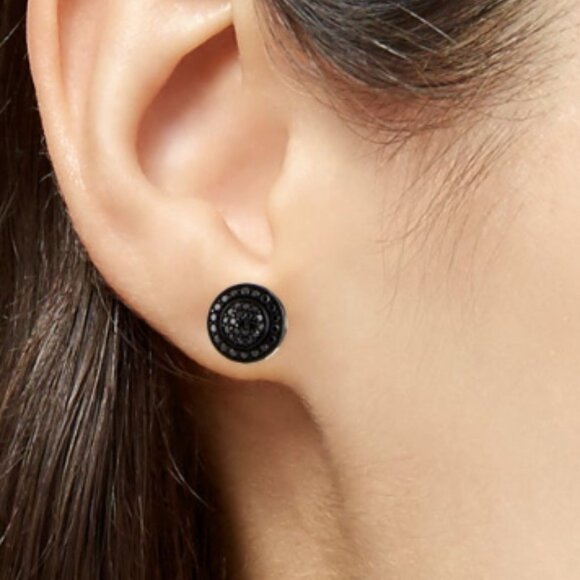 DAVID YURMAN BLACK DIAMOND STERLING SILVER 14K POSTS HALO PAVÉ STUD EARRINGS - Picture 9 of 9